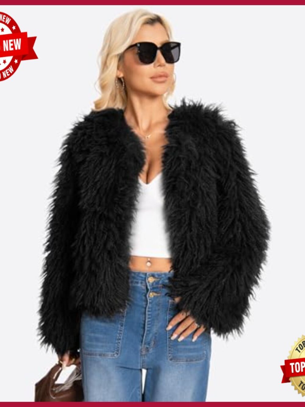 Faux Fur Coat Women's Mid-Length Open Front Button Closure Winter Outerwear - Picture 5 of 7